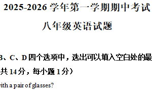 江苏省无锡市新吴区梅里中学2025-2026学年上学期八年级英语期中试题（含解析）