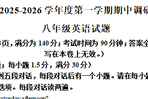江苏省徐州市沛县2025-2026学年八年级上学期11月期中英语试题（含解析）