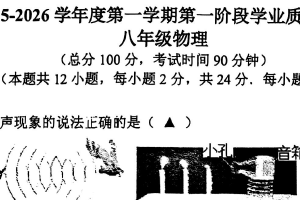 江苏省南京市秦淮区2025-2026学年上学期八年级物理期中试题（无答案）