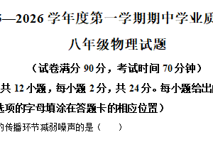 江苏省连云港市灌南县2025-2026学年八年级上学期11月期中物理试题（含解析）
