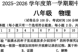 江苏省宿迁市宿城区2025-2026学年八年级上学期11月期中物理试题（含答案）