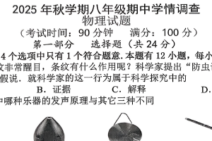 江苏省泰州市泰兴市2025-2026学年八年级上学期11月期中物理试题（含答案）