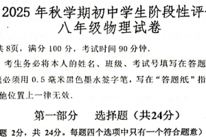 江苏省泰州市兴化市2025-2026学年八年级上学期11月期中物理试题（含答案）