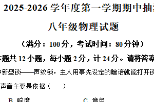 江苏省徐州市新沂市2025-2026学年八年级上学期11月期中物理试题（含解析）