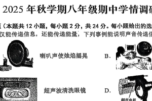 江苏省盐城市阜宁县2025-2026学年八年级上学期11月期中物理试题（含答案）