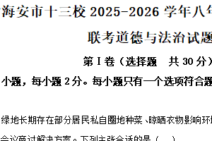 江苏省南通市海安市十三校2025-2026学年八年级上学期11月期中联考道德与法治试题（含解析）