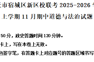 江苏省宿迁市宿城区新区校联考 2025-2026学年八年级上学期11月期中道德与法治试题（含解析）