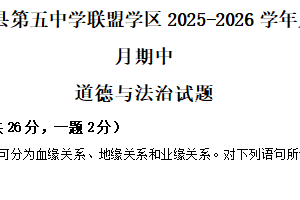 江苏省徐州市沛县第五中学联盟学区2025-2026学年八年级上学期11月期中道德与法治试题（含解析）