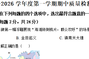 江苏省连云港市新海实验中学2025-2026学年统编版八年级历史上学期期中学业质量检测题（含解析）