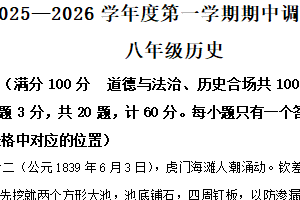 江苏省宿迁市宿城区2025-2026学年八年级上学期11月期中历史试题（含解析）