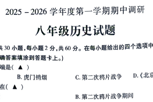 江苏省徐州市沛县2025-2026学年八年级上学期11月期中历史试题（含答案）