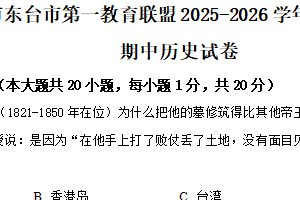 江苏省盐城市东台市第一教育联盟2025-2026学年八年级上学期11月期中历史试题（含解析）