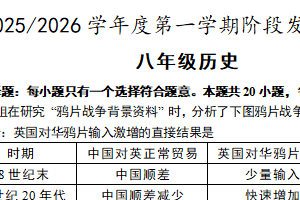 江苏省盐城市盐都区2025-2026学年八年级上学期11月期中历史试题（含答案）