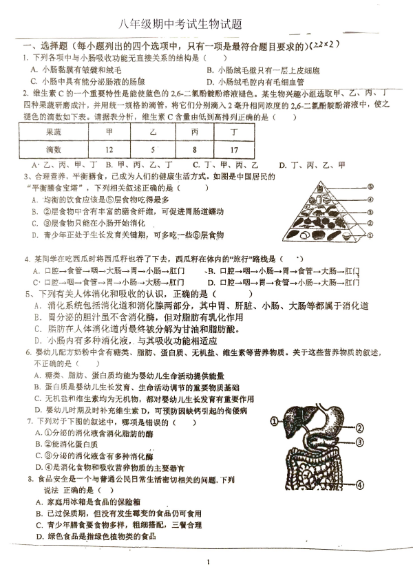 江苏省徐州市沛县初级中学联盟学区2025-2026学年八年级上学期11月期中考试生物试题(含解析)