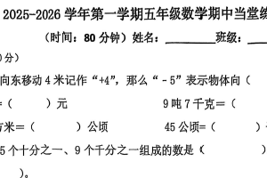 江苏省苏州市虎丘区苏州科技城西渚实验小学校2025-2026学年五年级上学期数学期中当堂练习（无答案）
