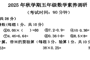 江苏省泰州市靖江市外国语学校2025-2026学年五年级上学期期中素养调研数学试卷（无答案）